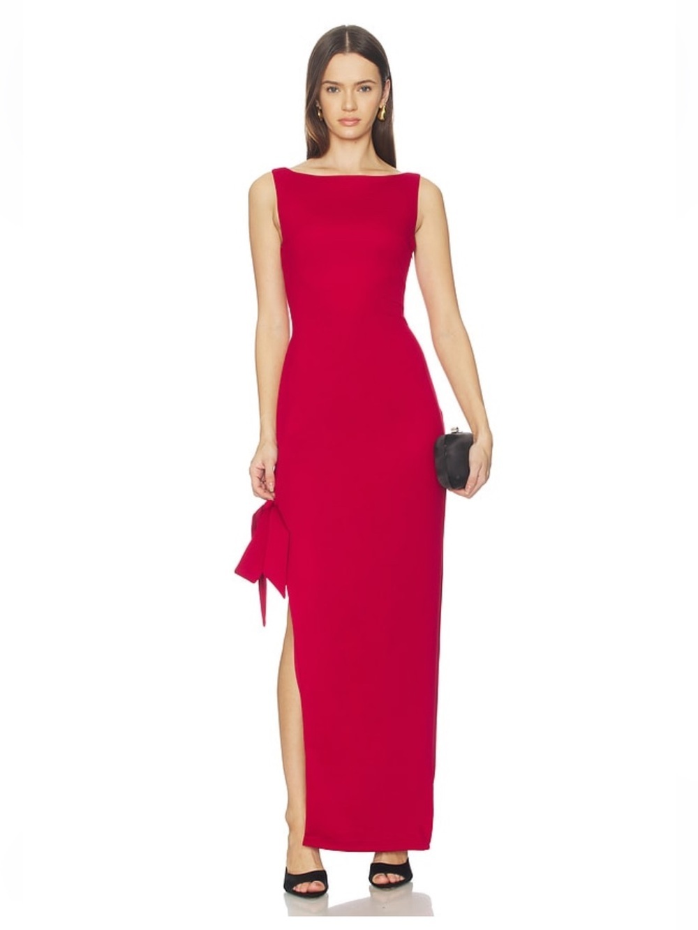 More To Come Riona Maxi Dress Dark Red Sleeveless Red gown Side Bow Revolve S